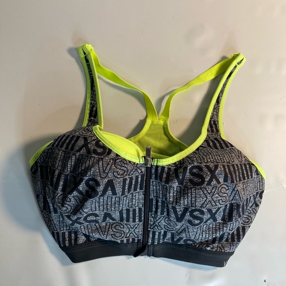 Vsx sport Victoria secret zip front sports bra 34 D neon yellow grey - Picture 1 of 4